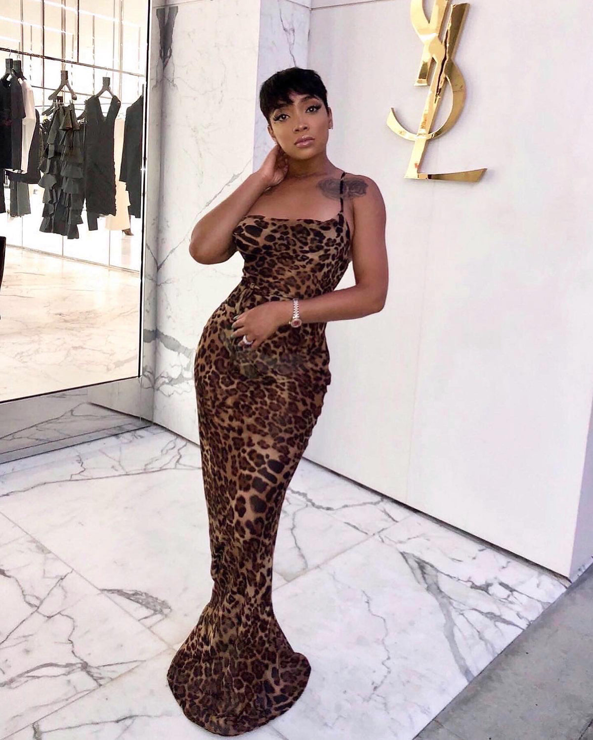 leopard print long dress Lux Maxi Sheer Elegant Mermaid Satin Bridesmaid See where to buy Color:Brown polka dot Style Season Description:FALL 2026 DELIVERY 2